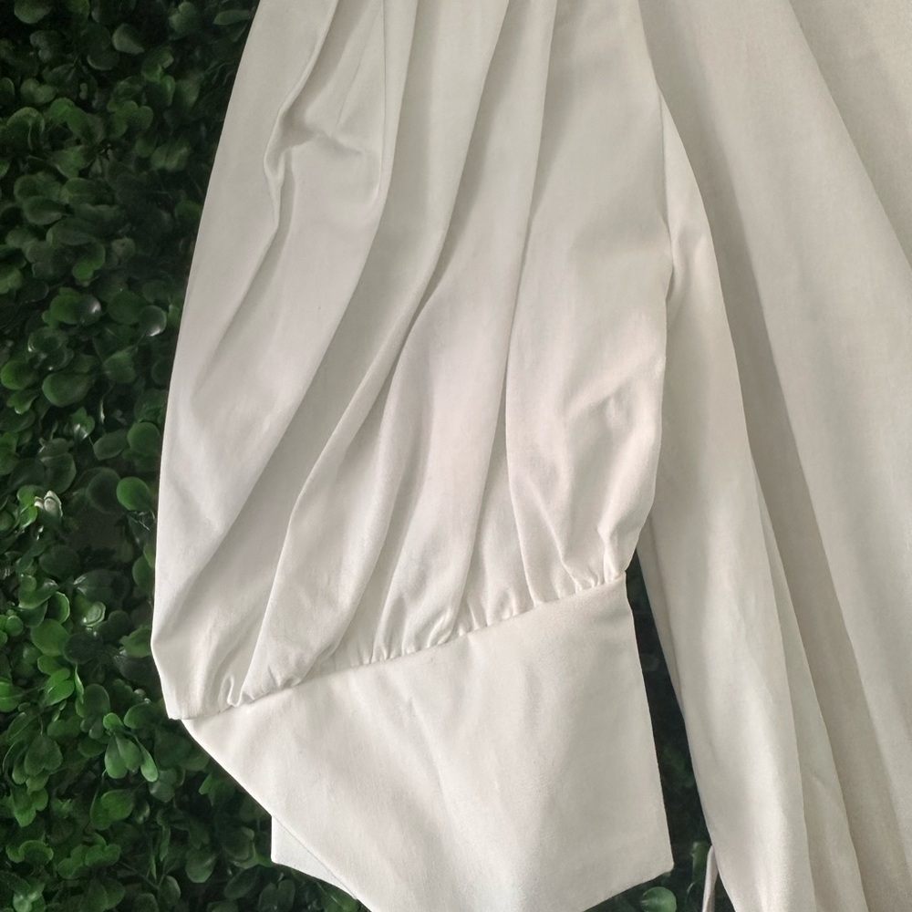 White Cotton Dress with Black Belt - Picture 3 of 5